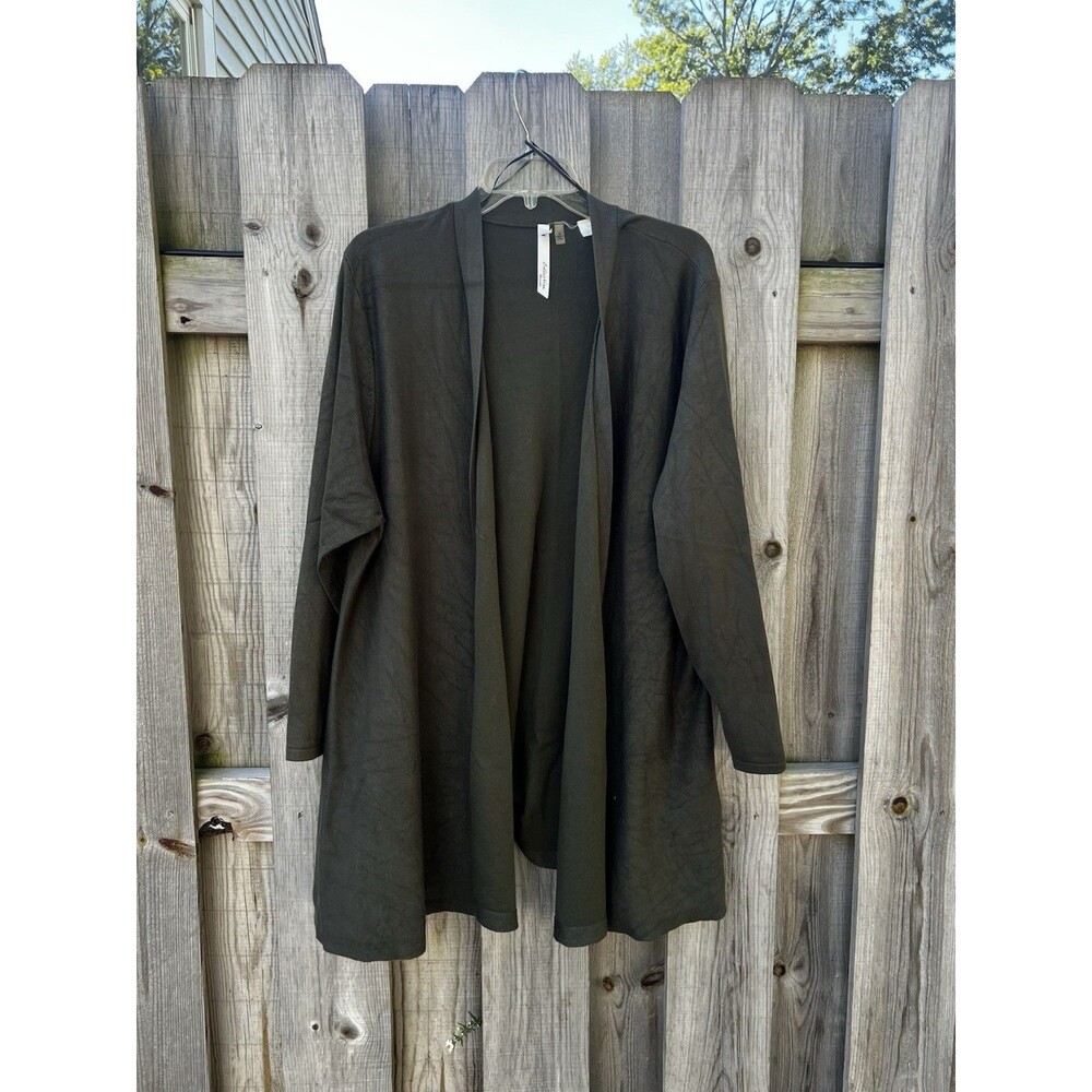 NY Collection Open Front Cardigan Women’s 2X Olive Green Sweater Plus